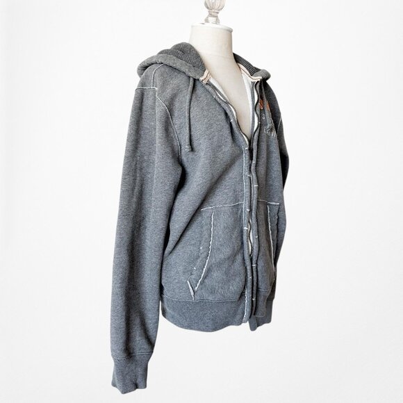 Vintage Y2K Hollister Gray Men's Distressed Destroyed Zip Up Hoodie Sweater M - Picture 5 of 7